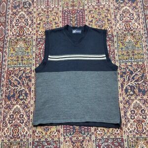 VTG 90s 33 Degrees Mens V Neck Striped Sweater Vest Navy White Grey XL USA